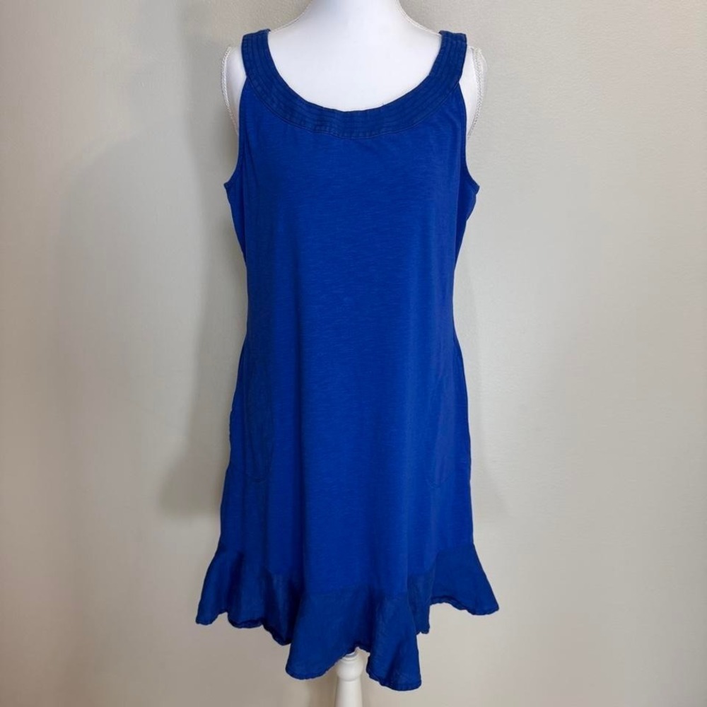 Tommy Bahama Marina Slub Mini Dress Womens S Blue Sleeveless Ruffle Hem Pockets